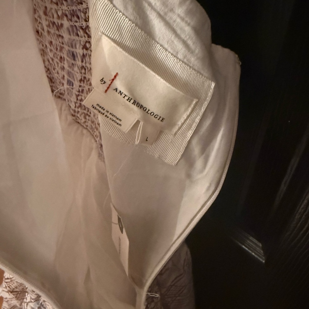 Anthropologie The Bobbi Plaid Lace-Trim Ruffle Midi Dress in White & Brown Large - Picture 6 of 7